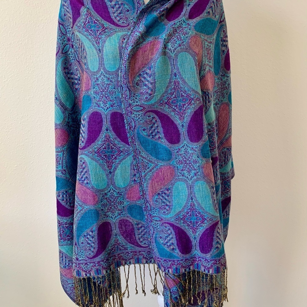 Pashmina fringed Large Scarf cashmere/Silk wine/78" x 28"  Made in Italy
